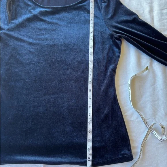 Boden Navy Blue Velvet Long Sleeve Top US 8 UK 12 Stretch - Picture 7 of 10